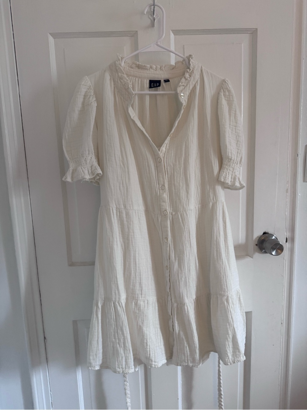 GAP white  Ruffle-Neck Button Mini Dress